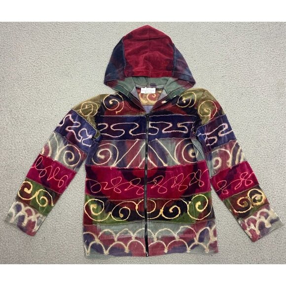 Y2K Patchwork Jacket Velvet Purple Multicolor Boho Hippie - Picture 1 of 16